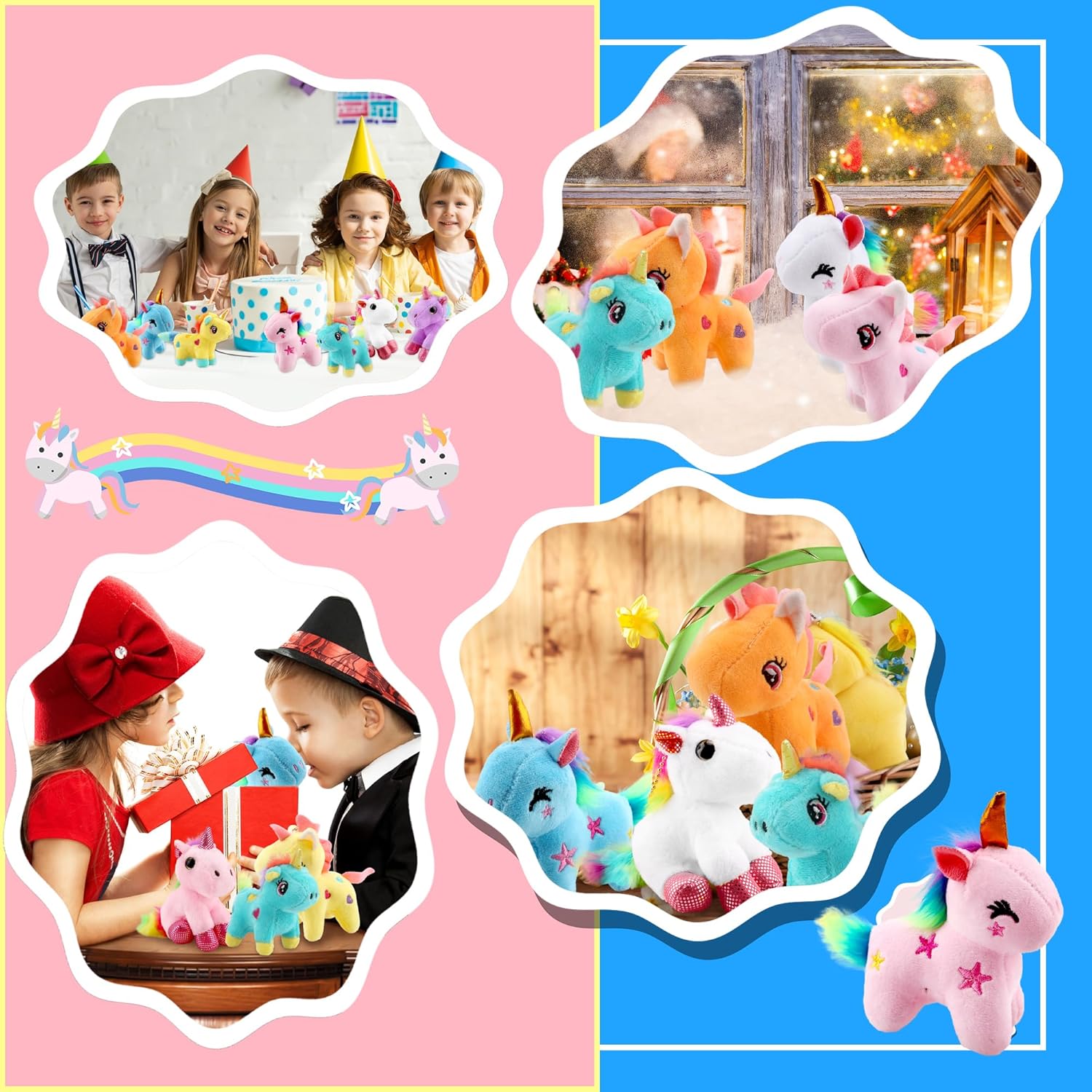 16 Pack Mini Stuffed Unicorn Animals Toys Small Rainbow Unicorn Plush Toys Bulk for Christmas Easter Wedding Birthday Goodie Bag Stuffer Party Favors Gifts (Color Style 3)