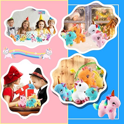 Miniatura 5 de Paquete de 16 mini animales de unicornio de peluche, juguetes de peluche pequeños de unicornio arcoíris a granel para Navidad, Pascua, boda,