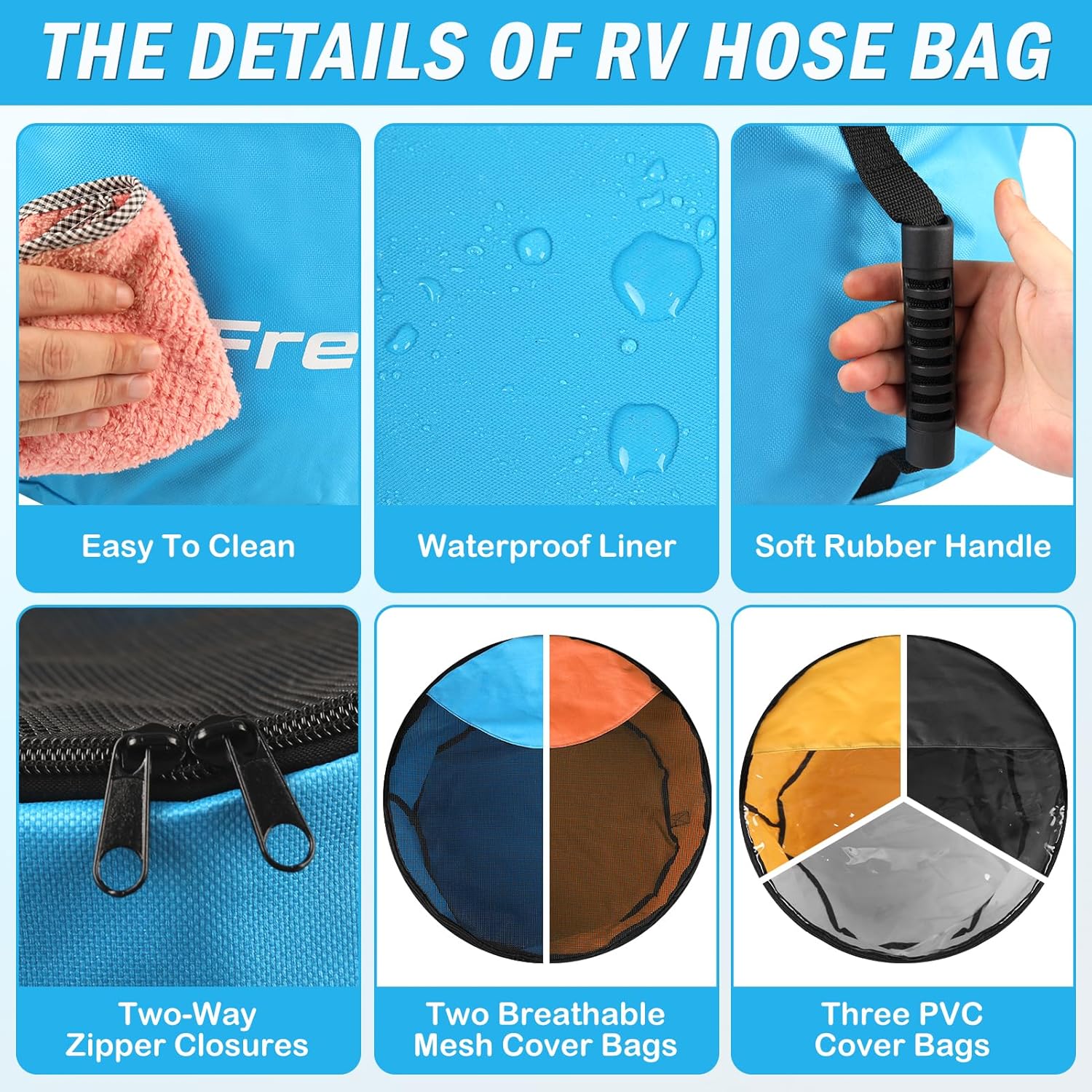 5 Pack RV Sewer Hose Storage, Visible Cover And Two-Way Zipper RV Hose Storage Bags, Waterproof RV Accessories Bags Utility Bag Organizer for Garden Fresh Water Hoses Cords Camper Tools