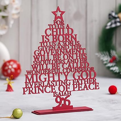 eCraftIndia Brown Wooden Isaiah 9:6 Christmas Tree | Xmas Tree | Christmas Tree for Table Home Living Room Office | Christmas Ornaments | Christmas Props | Merry Christmas Decorations Items for Home