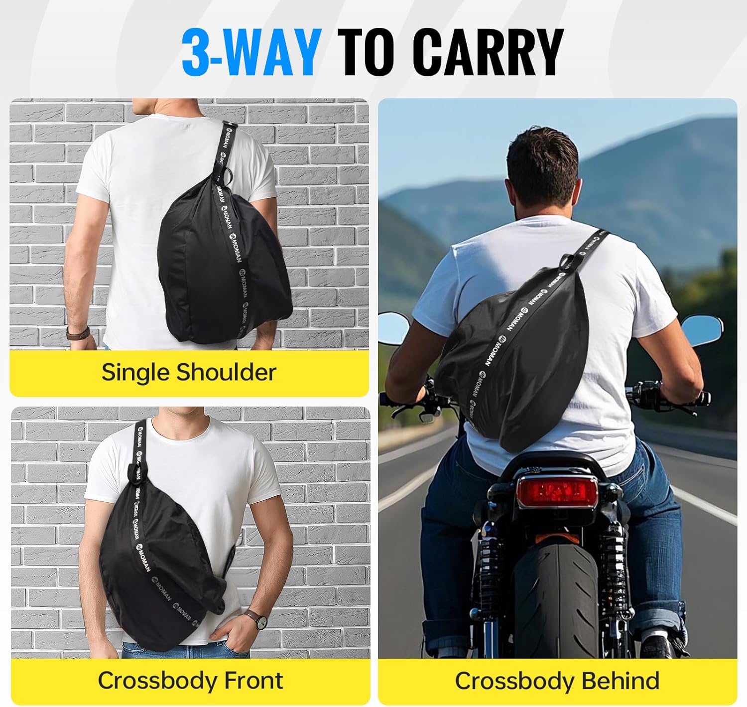 Moman Motorcycle Helmet Backpack, B1 Reflective Multifunctional Motorbike Helmet Bag Large Capacity Helmet Storage Shoulder Bag for Travel Riding Cycling - Image 5