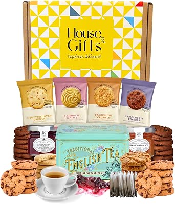 Afternoon Tea Hamper Gift Set   Includes British Buttery Biscuits, Traditional English Teabags, Strawberry Jam, Orange Marmalade & Luxury British Snacks   Great British Gift Hamper Set
