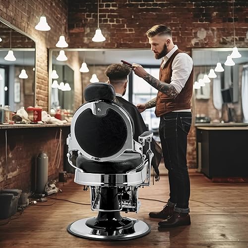 Miniatura 2 de Winado Silla de peluquería reclinable vintage resistente con reposacabezas, soporta hasta 700 libras y rotación de 360, equipo de champú profesional