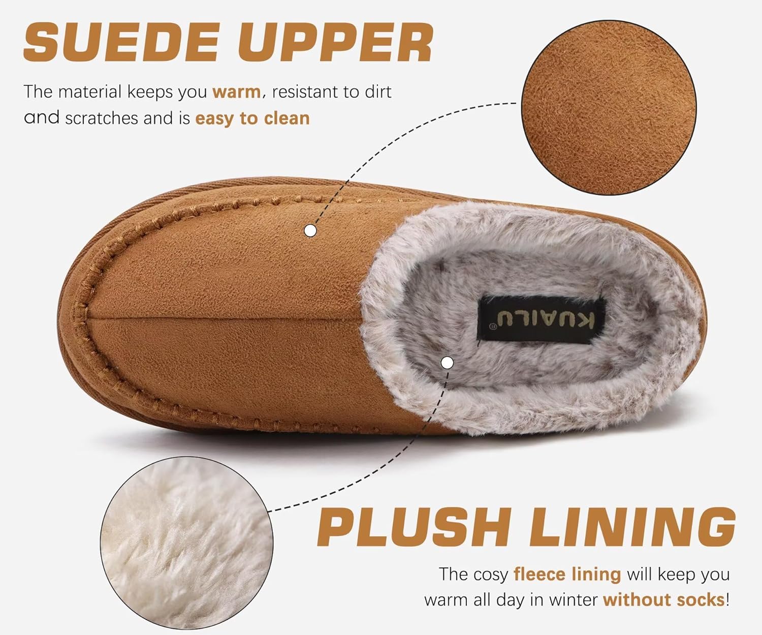 KuaiLu Mens Clog Slippers with Arch Support Suede Faux Fur Memory Foam Warm House Shoes Comfortable Slip-on Mans Bedroom Indoor Outdoor Slippers Rubber Sole - Image 5