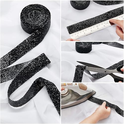 Vista 4 de Crystal Rhinestone Ribbon 3 Yards Diamond Sparkling Bling Ribbons Roll Banding Belt Wrap for Wedding Cakes Birthday Crafts Decorations