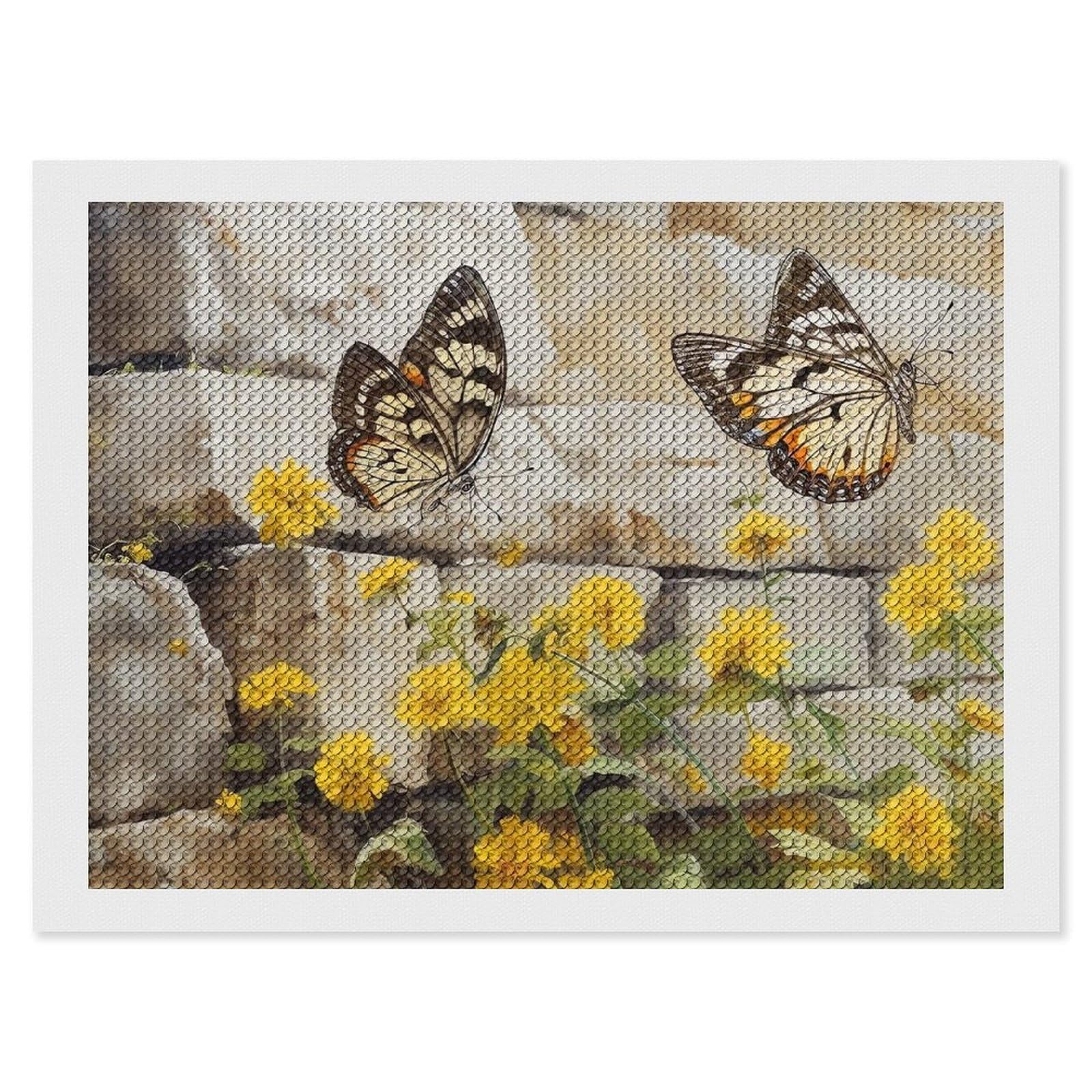 Butterfly on The Wall Diamond Art Kits for Adults, DIY 5D Diamonds Painting Kits for Beginner, Round Full Drill Diamond Dots Painting, 12"x16" Diamonds Pictures Gem Art and Crafts Wall Decor