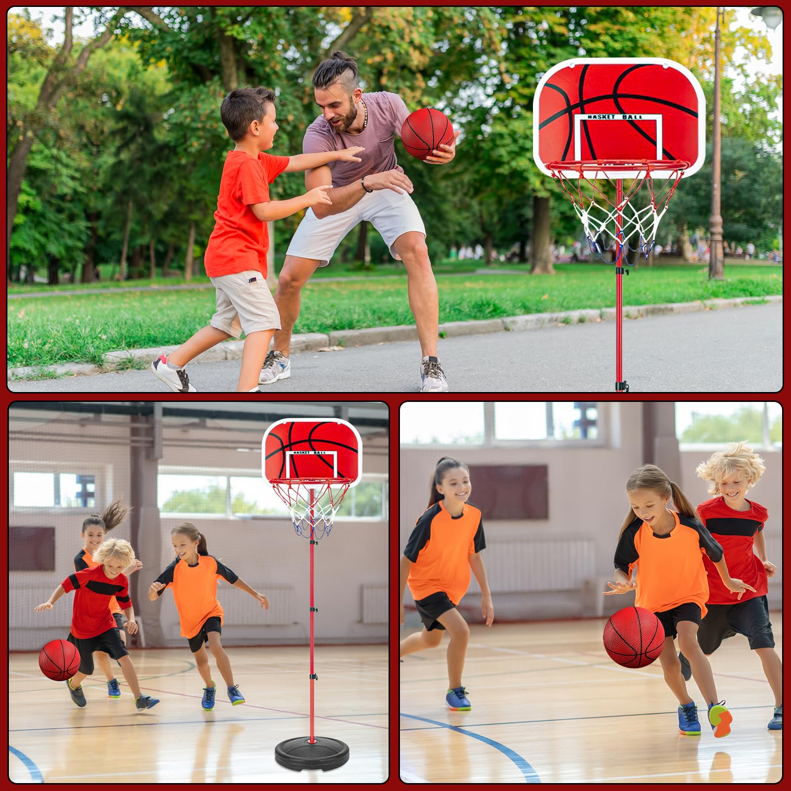 Canasta Baloncesto Infantil,Aro de Baloncesto para Niños Incluir 3 Bolas,2Red,Bomba,Altura Ajustable de 50 a 150 cm,Aro de Baloncesto para Interior y Exterior para Niños de 2 a 6 Años