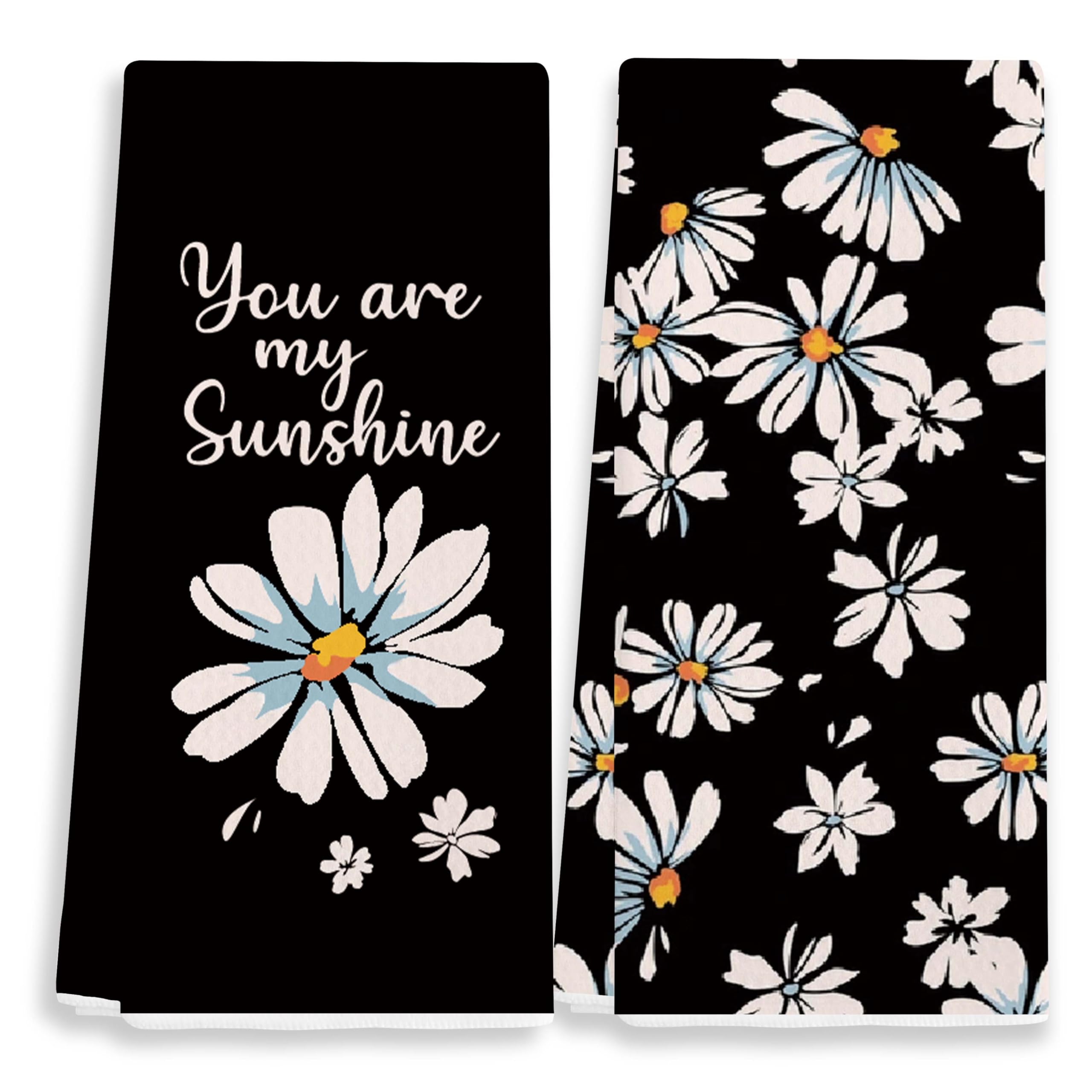 EJGFS ‘You are My Sunshine’ Daisy Decorative Towels for Kitchen, Set of 2, 16x24 Daisy Hand Towels for Bathroom, Daisy Dish Towels in Black, Gifts for Family, Friends, Colleagues, etc.(071)
