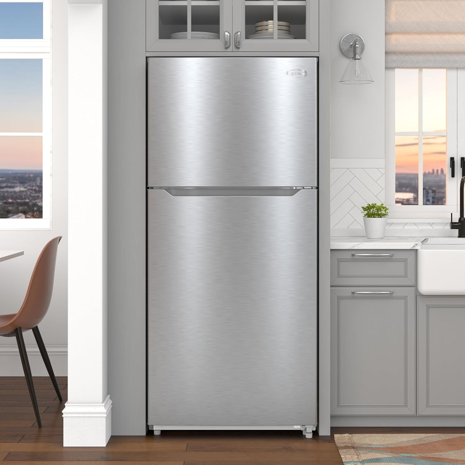 KoolMore 30 Inch 20 Cu Ft Top Freezer Refrigerator, Stainless Steel, Freestanding Full Size Fridge Freezer for Home Kitchen or Garage