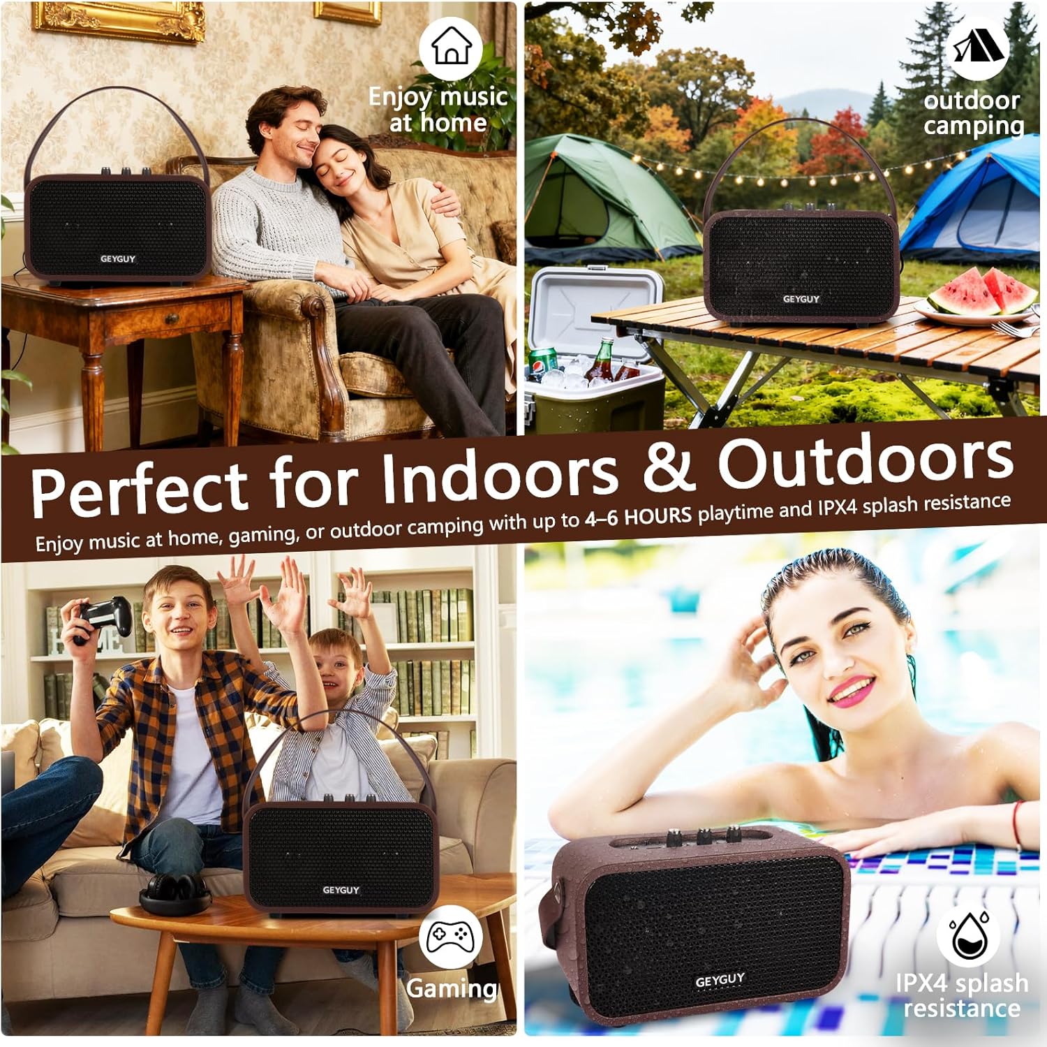 GDSK-4 Retro Wood Bluetooth Speaker, Vintage Wireless Speaker with Dual 4″ Drivers, Balanced Sound for Podcasts & Music, USB-C Charging, AUX/USB Input, Home & Office Desktop Speaker - Image 7