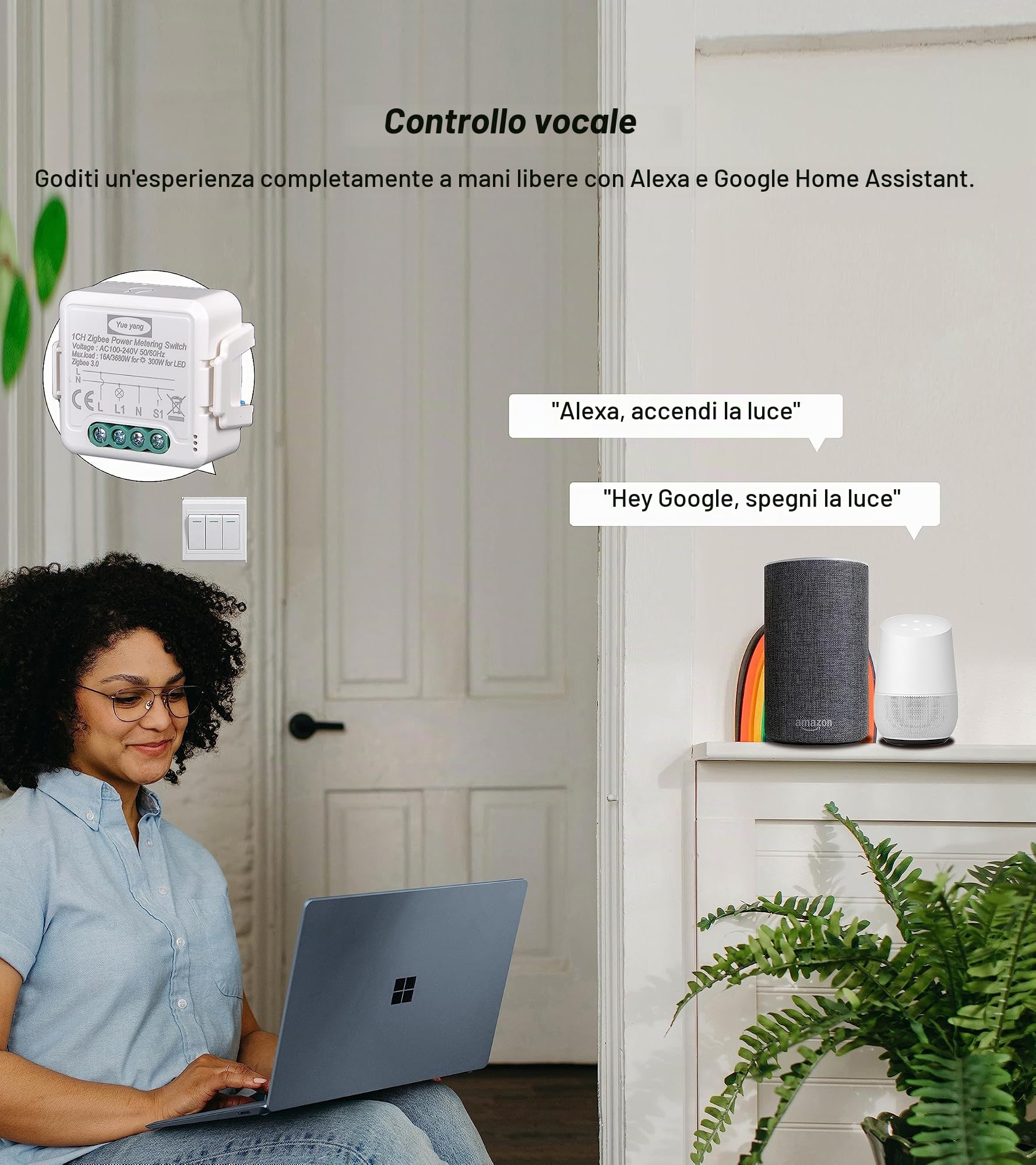 Interruttore zigbee 16A con Misuratore di Consumo Elettrico, Relè power metering Smart Controllo App Smart Life, On/Off Controllo,Compatibile con Alexa Echo e Google Home, Relè 3680W (4)