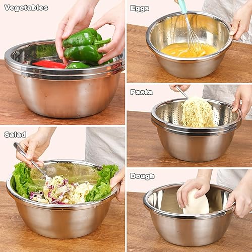 Miniatura 3 de Colador de acero inoxidable 304, colador de arroz de 5 cuartos extragrande con tazones para mezclar, coladores y coladores para cocina para escurrir