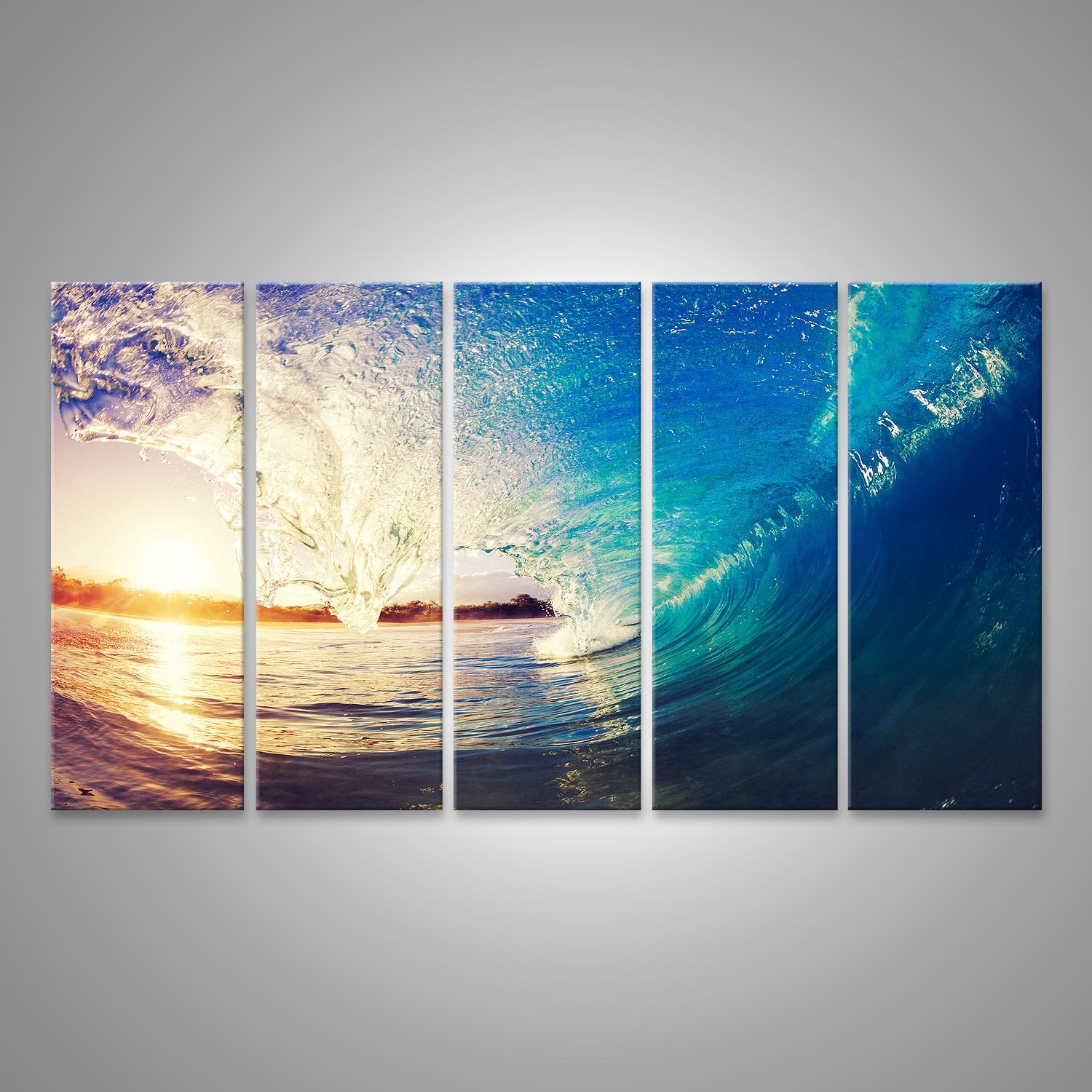 islandburner, Quadro, stampa su tela, di grande formato, quadri moderni con gabbiani e barca a vela al tramonto 170x80cm - 5 Piezas XXL