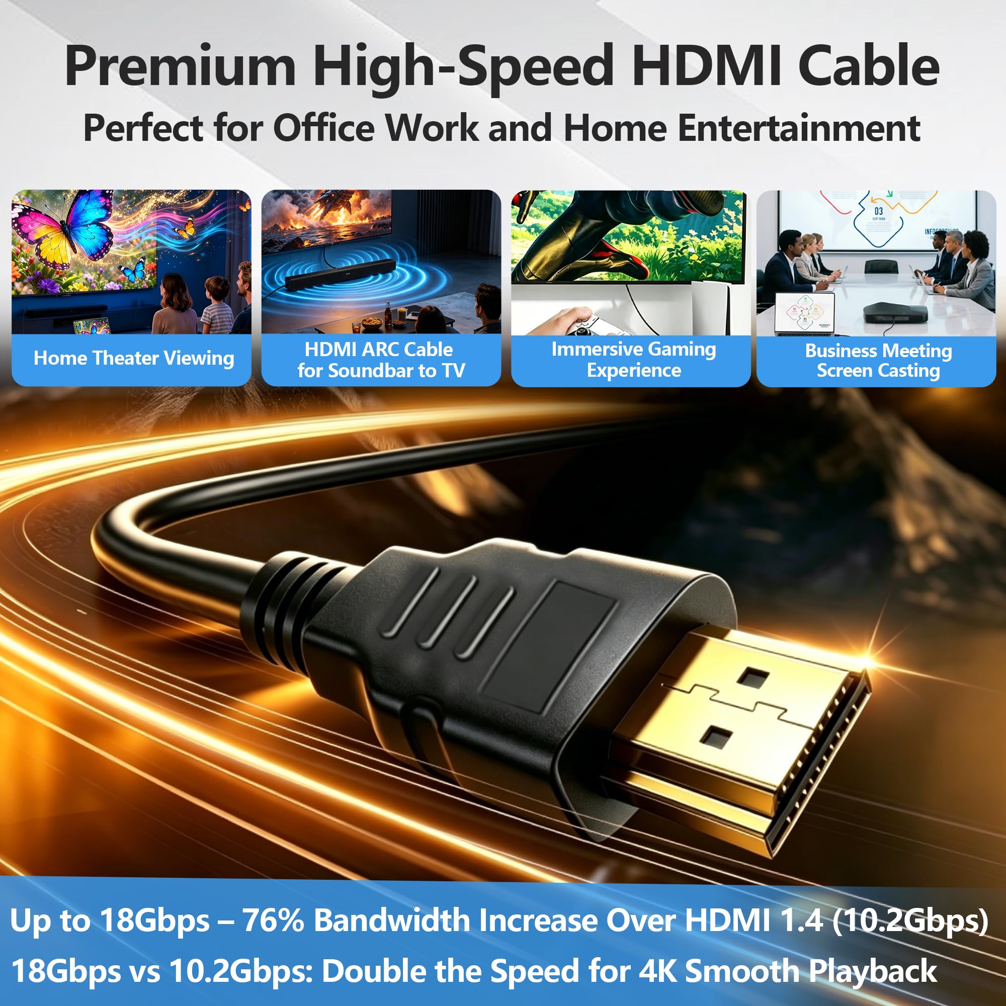 Cavo HDMI ad alta velocità per TV: 1,8 m (confezione da 10) 4K HD HDMI 2.0, 4K @ 60Hz 18Gbps 2160p HDR ARC Premium certificato maschio a maschio cavo per monitor, laptop, computer, PC, PS4