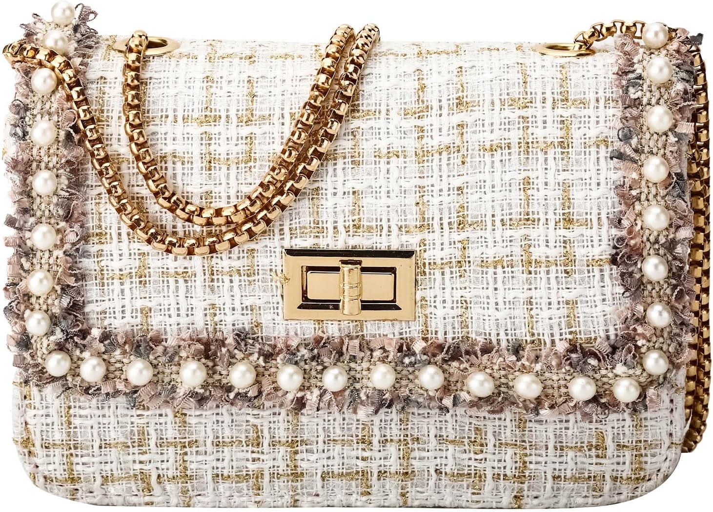 Designer Chain Shoulder Purse for Women Trendy Ladies Quilted Crossbody Bag Clucth Handbags Evening Bag Tweed Purses