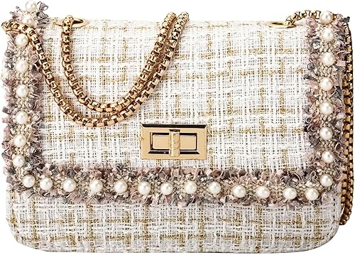 Bolso de hombro con cadena de diseñador para mujer, bolso cruzado acolchado para mujer, bolso de noche, bolso de tweed