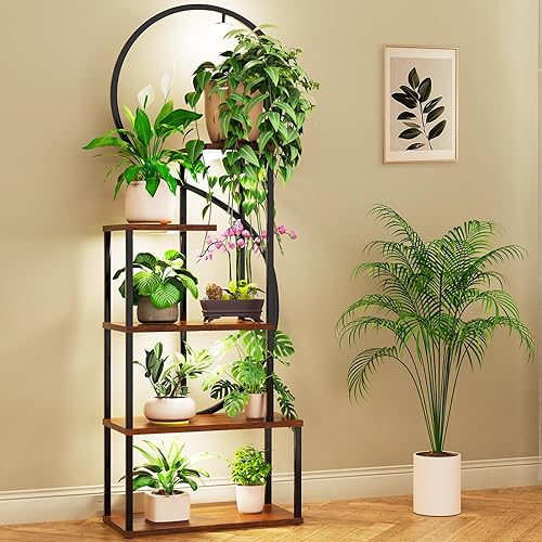 Soporte para Plantas de Interior con Luces de Crecimiento, Soportes Grandes para Plantas de Interior Múltiples, Estante de Plantas de 67" de Alto