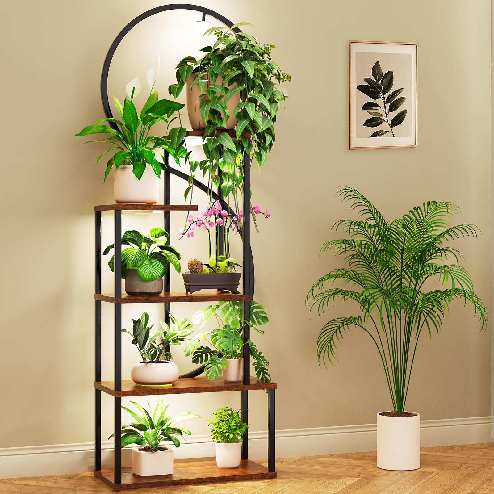 Plant Stand Indoor with Grow Lights, Large Plant Stands for Indoor Plants Multiple, 67" Tall Plant Shelf Indoor with 5 Lights Tiered Plant Holder, Lighted Corner Plant Stand for Home Decor