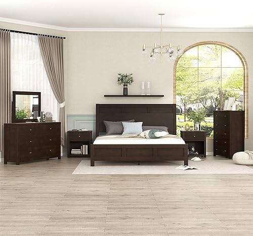 nycsuoani Juego de base de cama tamaño Queen para sala de estar juego clásico de 6 piezas de color marrón rico cama Queen  mesita de noche  2 disponible en Yaxa Colombia