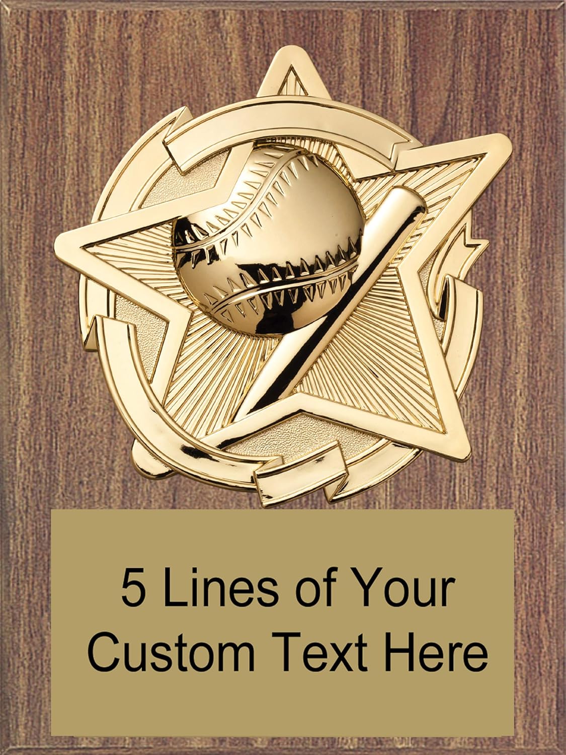 Express Medals 8 x 10 Walnut Finish Wood Baseball Star Plaque Trophy Award with Up to 5 Lines of Free Engraving