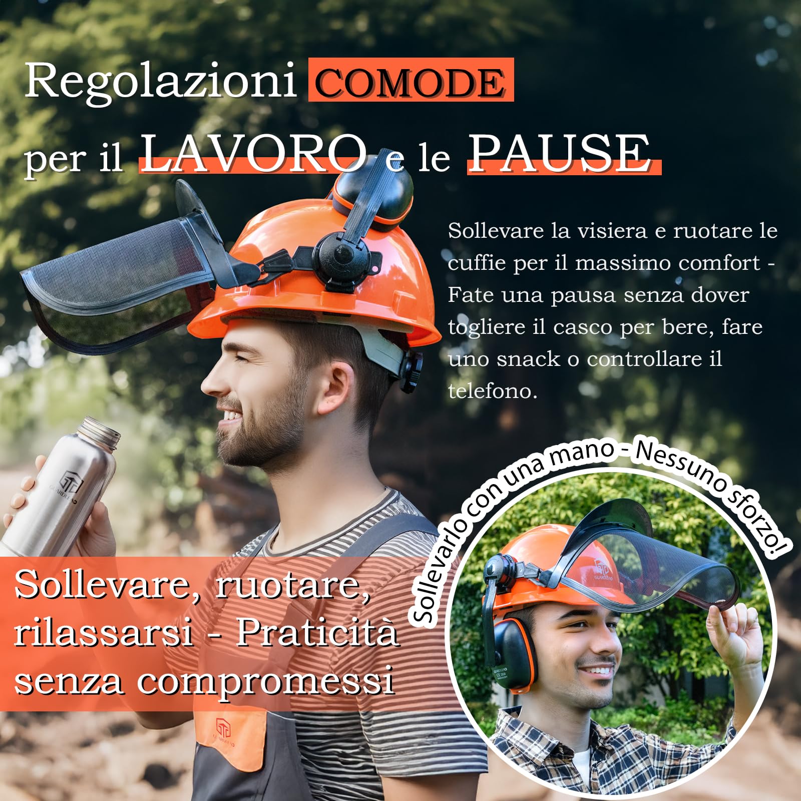 Casco Forestale con Cuffie Antirumore e Visiera in Rete, Casco per Motosega, Casco di sicurezza con anti-appannamento occhiali protettivi, Ideale per Lavori con Motosega e Decespugliatore
