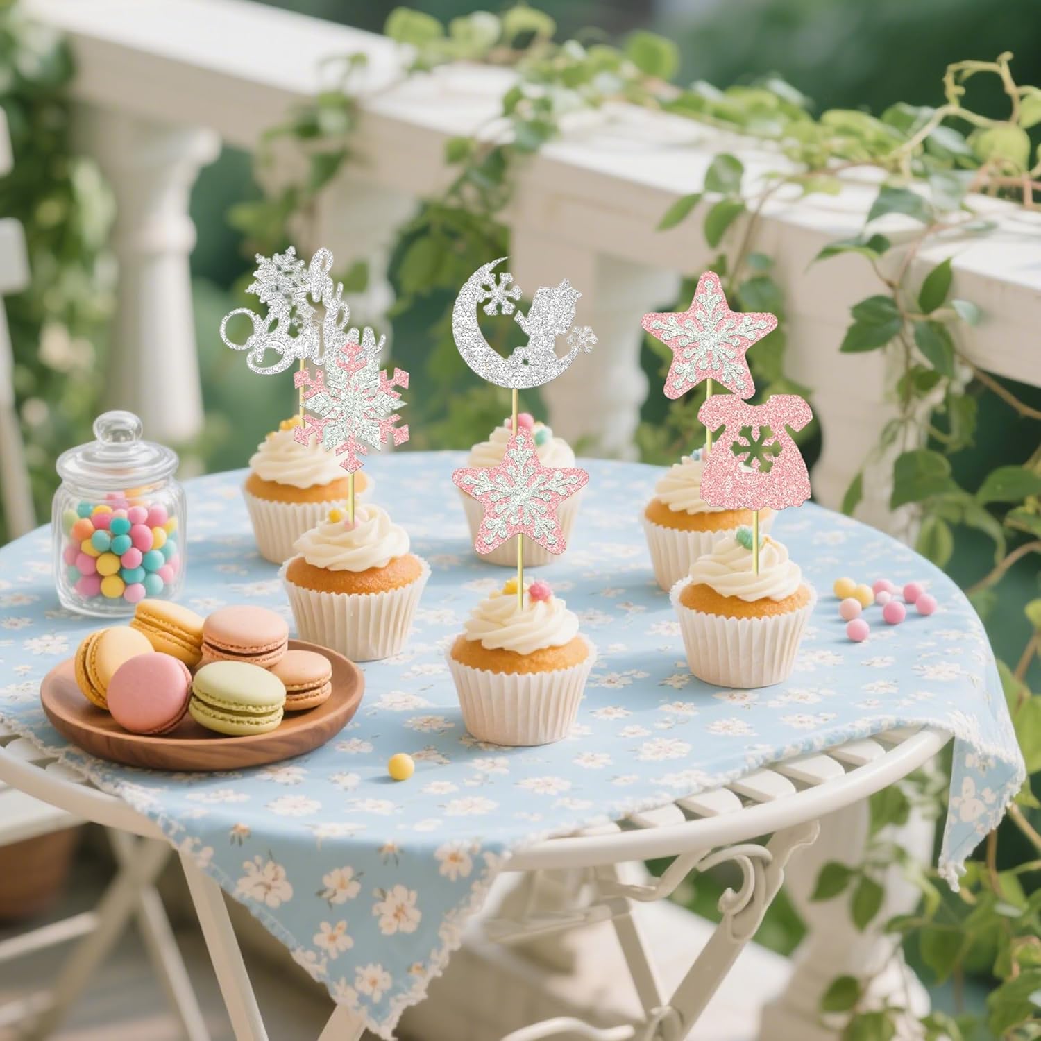 12 PCS Silver Pink oh baby Cupcake Toppers - Snowflake Themed Cupcake Decorations, Baby Shower, Gender Reveal, Children's Birthday Party Cupcake Decor - Image 6