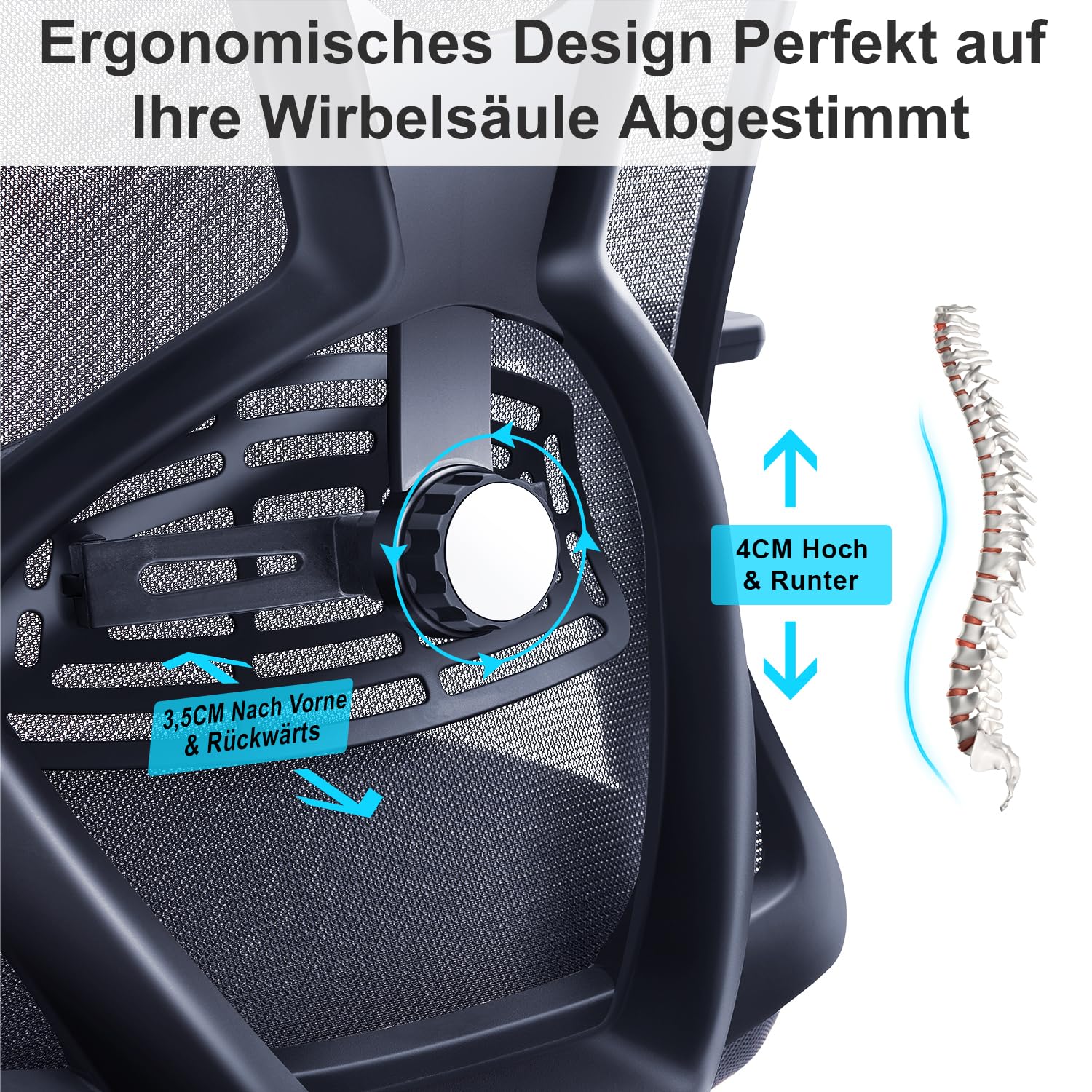 Ticova Bürostuhl Ergonomisch Schreibtischstuhl, Hoher Rücken Ergonomischer Stuhl mit Verstellbarer Lendenwirbelstütze, Kopfstütze & 3D-Armlehne - 130°Schaukeln Computerstuhl