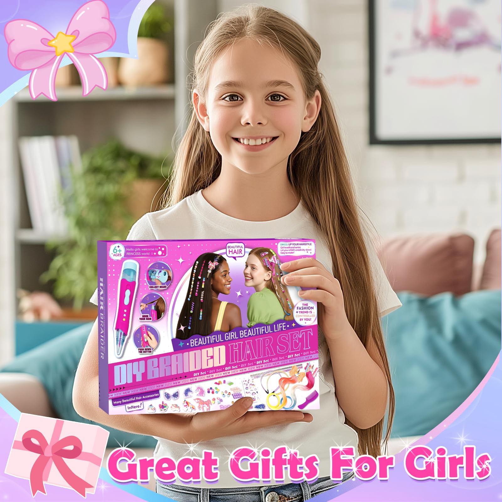 Hzitcigm Regali Bambine 5 6 7 8 9 10 11 12 Anni : Accessori per Capelli Giocattoli Bambina, Lavoretti Creativi per Bambin, Set fai da te per trecce da, Unicorno Regalo di Compleanno Natale per Ragazze