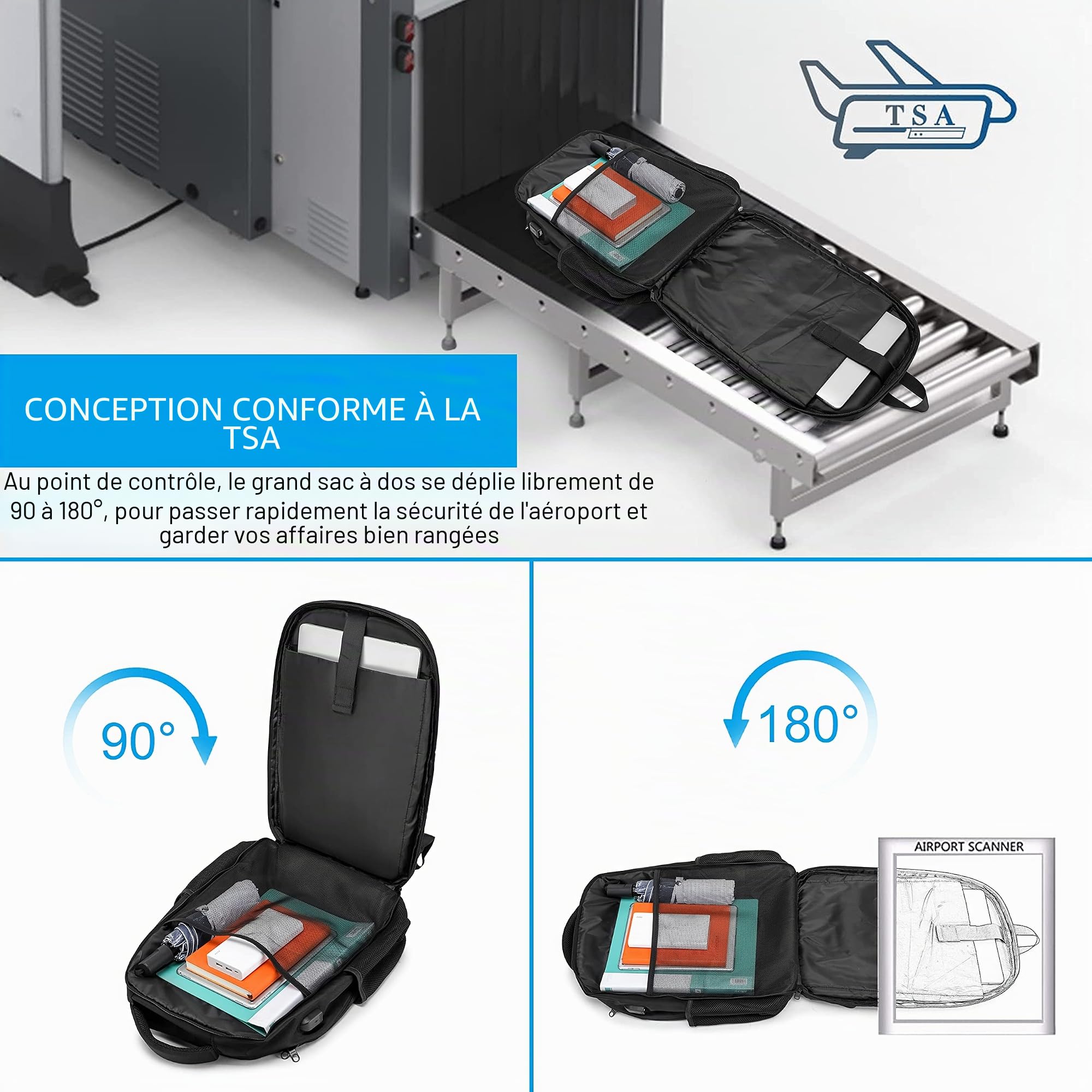 CAFELE Sac à Dos pour Ordinateur Portable,TSA Sacoche pour Ordinateur Portable de Voyage pour Hommes, Sac à Dos d'affaires Mince avec Port de Chargement USB