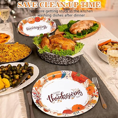 Miniatura 5 de 50 platos de papel ovalados de Acción de Gracias, 10 x 12.5 pulgadas, platos desechables grandes para servir cenas, fiestas, suministros de otoño y