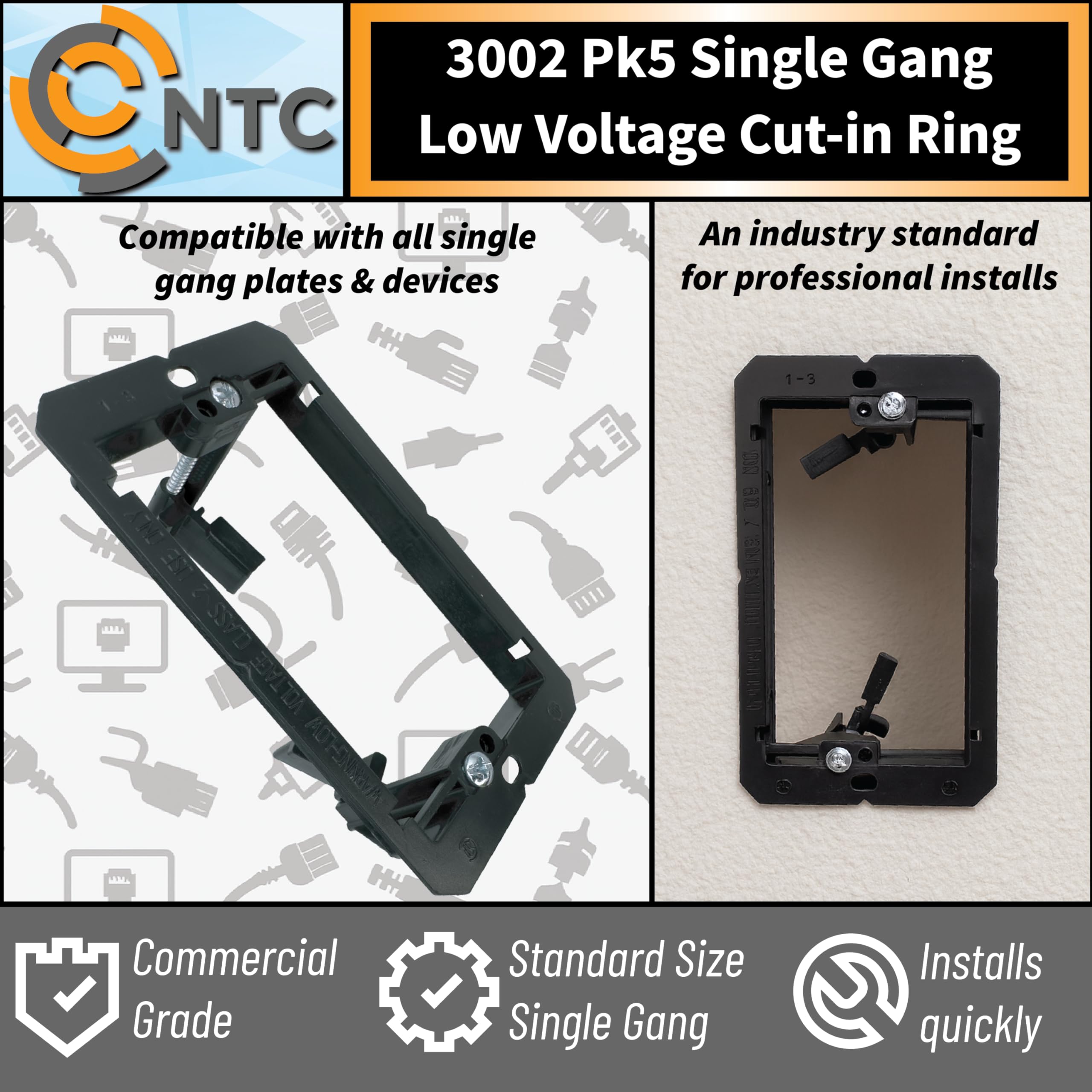 3002 Pk5 Single Gang Low Voltage Cut-in Ring Mounting Bracket for