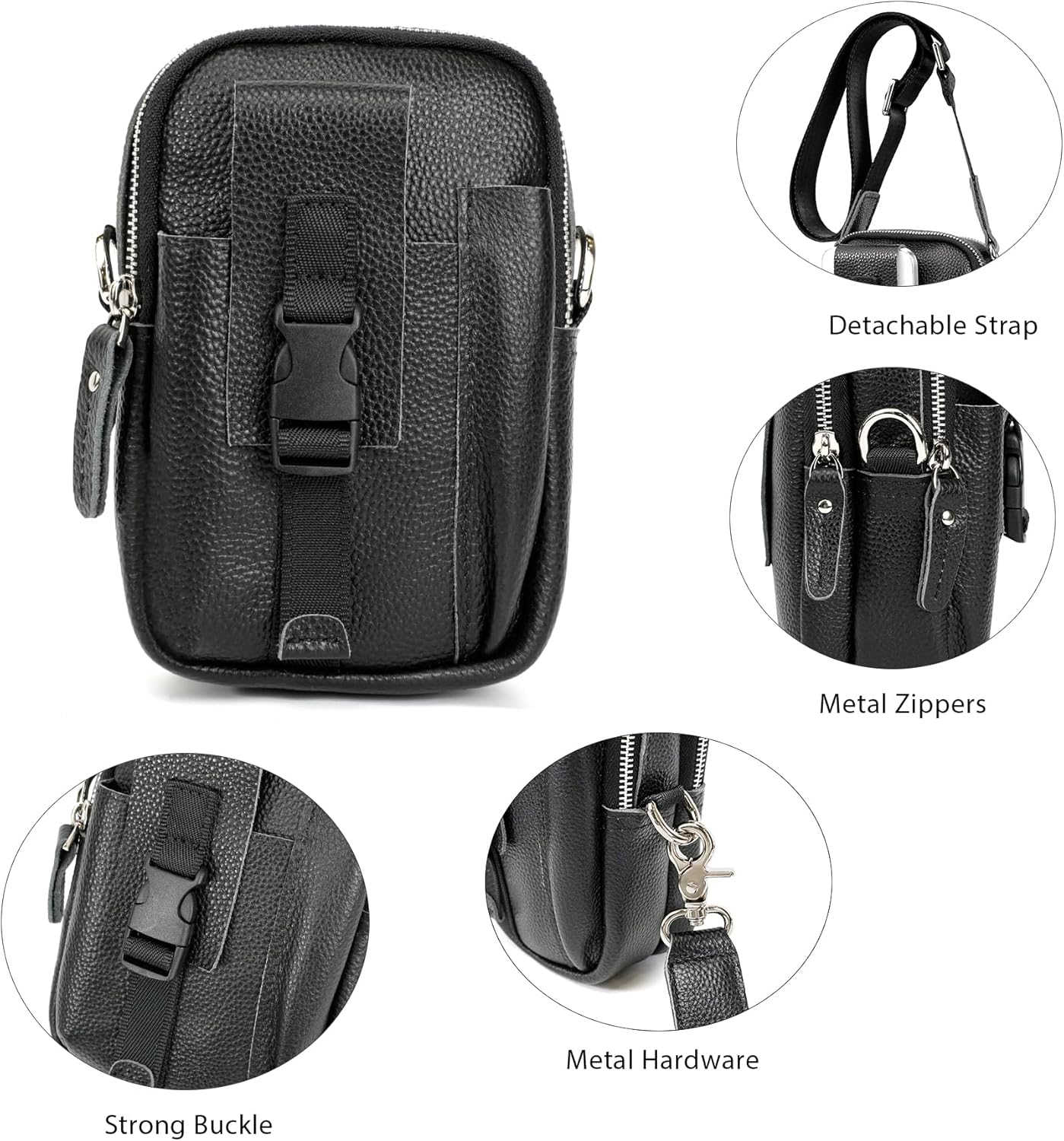 LANNSYNE Small Leather Messenger Bag, 3-in-1 Crossbody Shoulder Bag & Waist Belt Pouch, Sling Purse for Travel Business