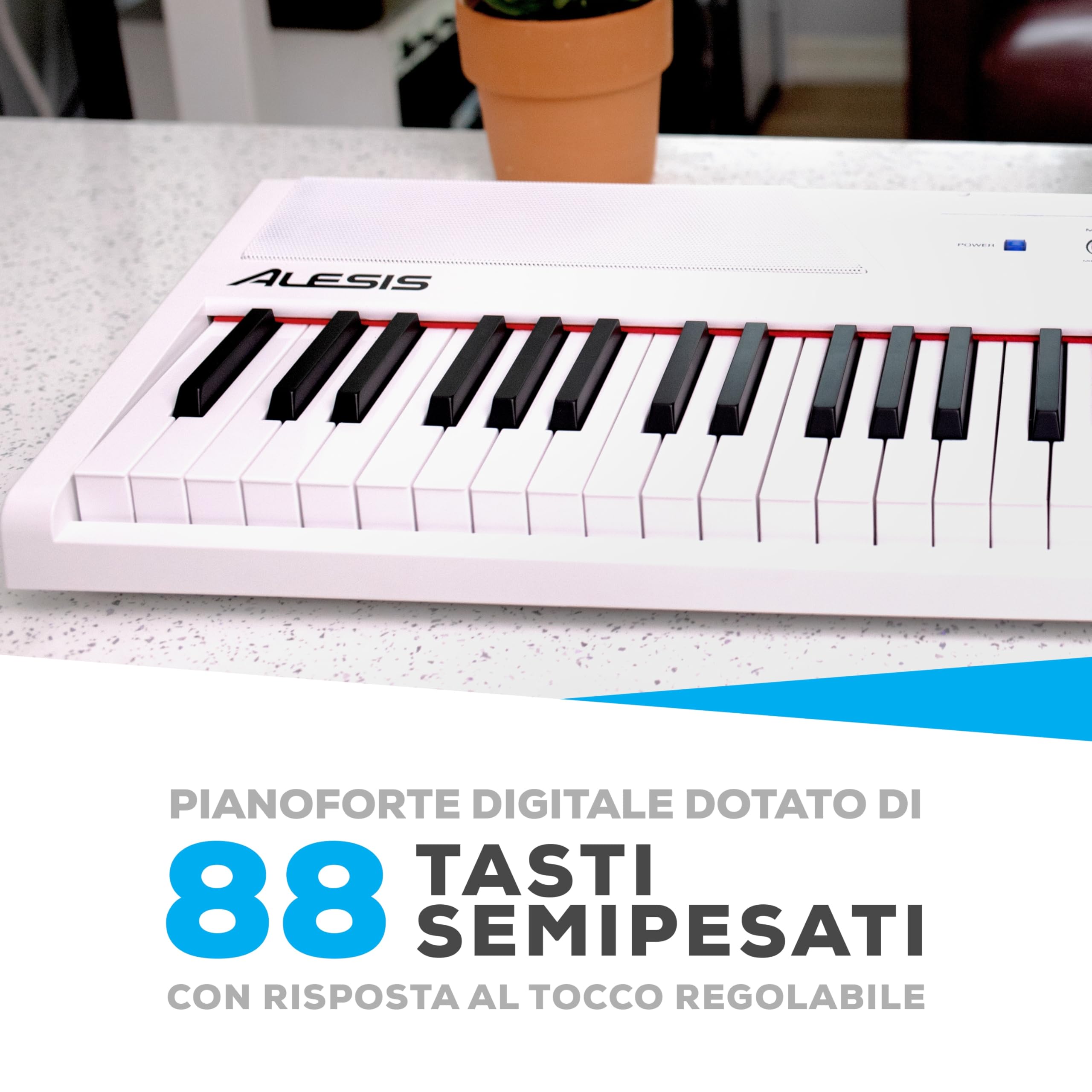 Alesis Recital - Pianoforte Digitale con 88 Tasti Semi Pesati, Casse Integrate, 5 Suoni e Lezioni, Bianco