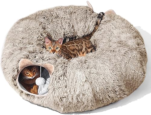 Miniatura 10 de Túnel para gatos con cama de gato para gatos de interior, suave de peluche de Peekaboo debajo del árbol de Navidad, cueva para gatos