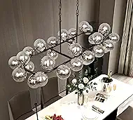 54'' Large Chandeliers for Dining Room Modern Gray Chandelier 32-Light Sputnik Oval Chandelier for Living Room Smoke Gray Glass Shade Sputnik Chandeliers for Living Room, Villa, Lobby (G9 Socket)