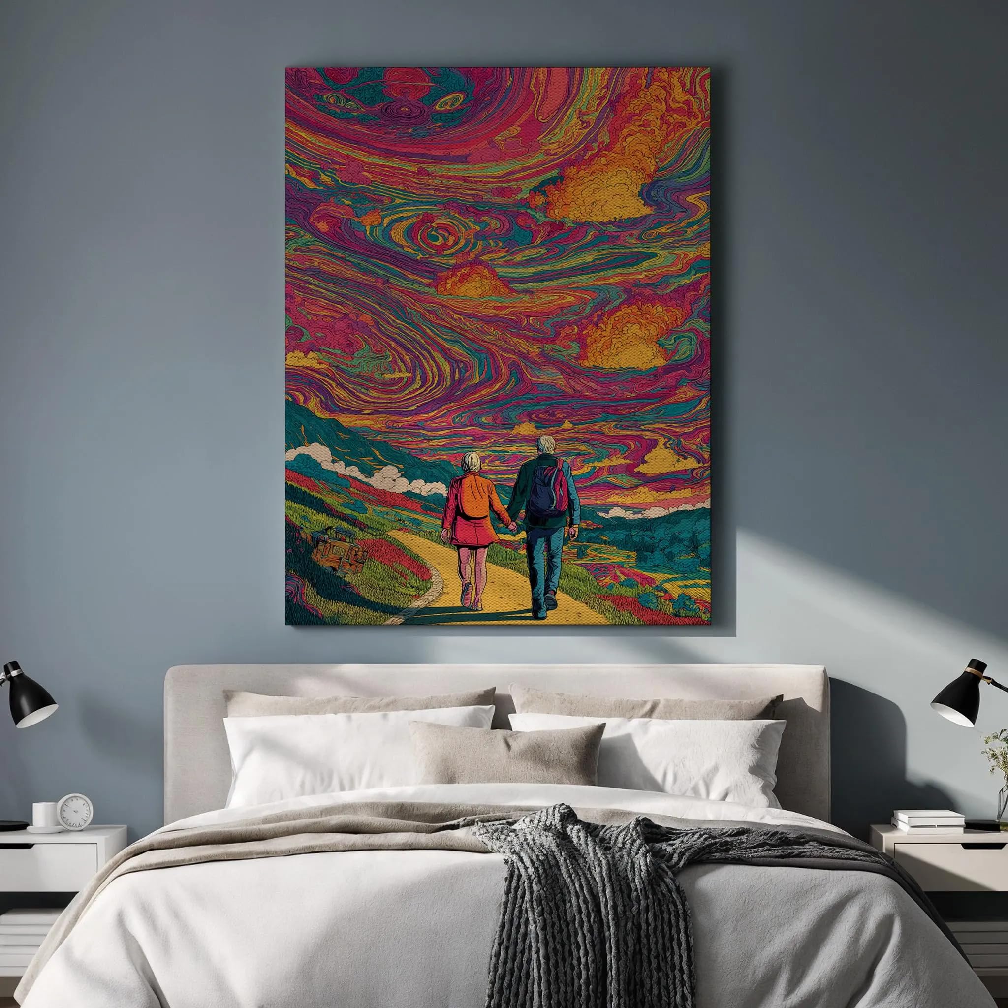 ZBNCQDWD Psychodeliczne płótno sztuka ścienna surrealistyczny zachód słońca