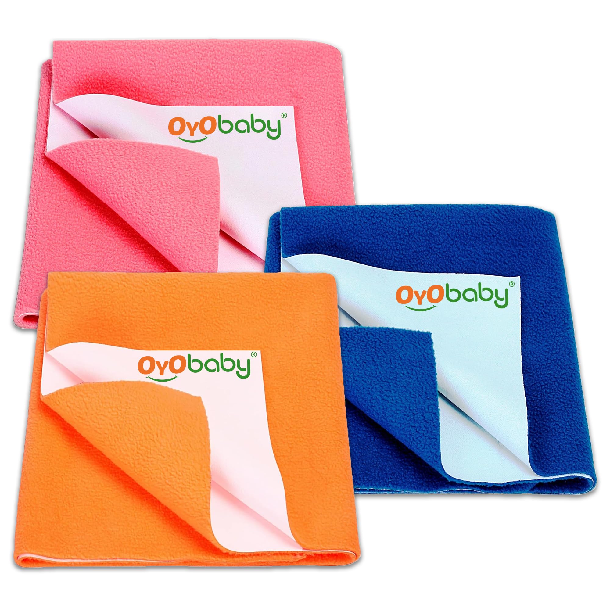 Anti-Piling Fleece Extra Absorbent Instant Dry Sheet for Baby, Baby Bed Protector, Waterproof Sheet, Small Size 50x70cm, Pack of 3, Salmon Rose, Royal Blue & Peach