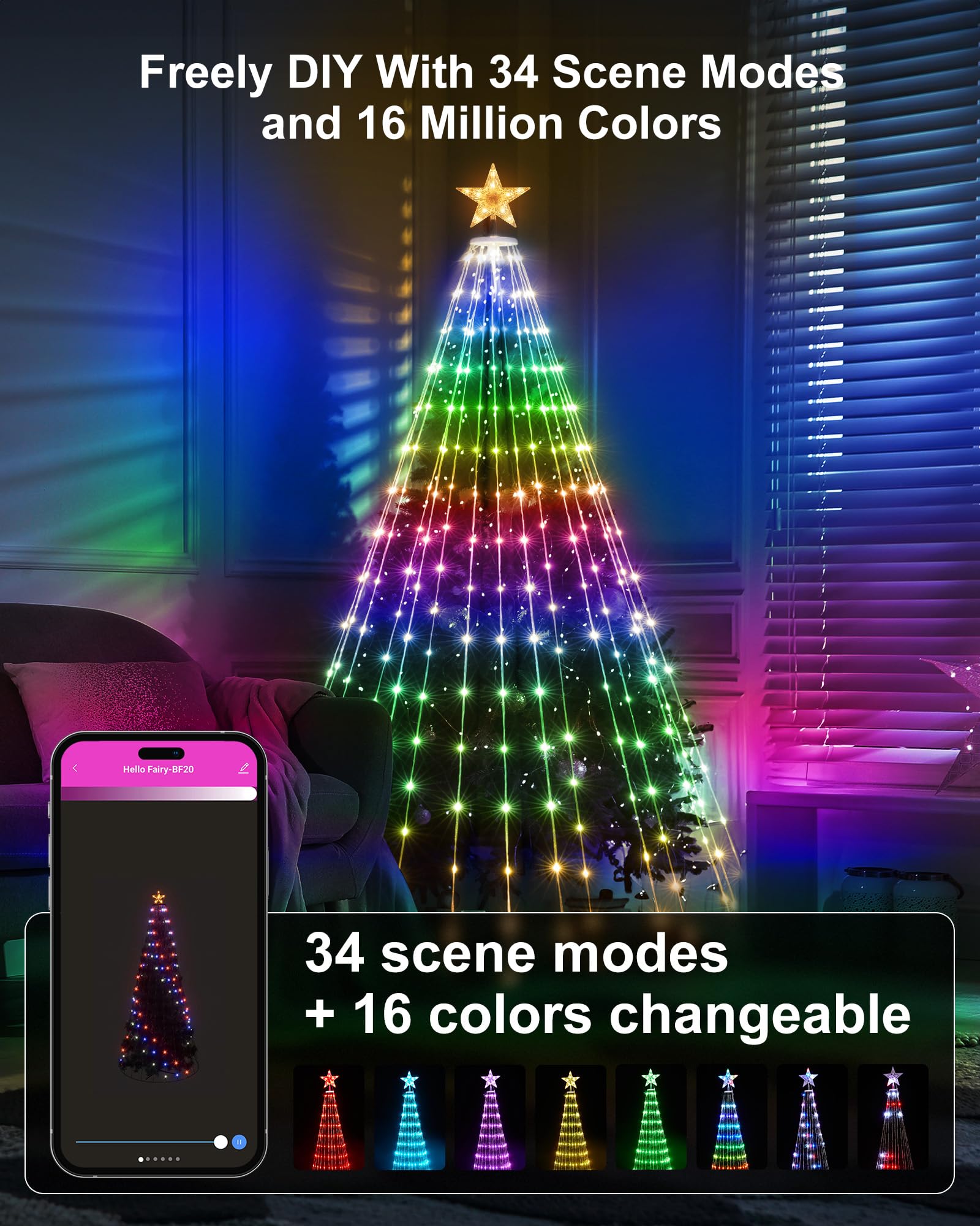 Music Sync Holiday Lights 4ft Smart Christmas Cone Tree LED Light - APP ...