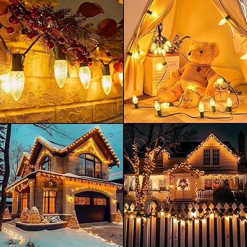 Miniatura 6 de Minetom Luces de Navidad C9 al Aire Libre, 150 pies 75 luces LED blancas cálidas, luces de cadena de Navidad impermeables, conectables, certificadas