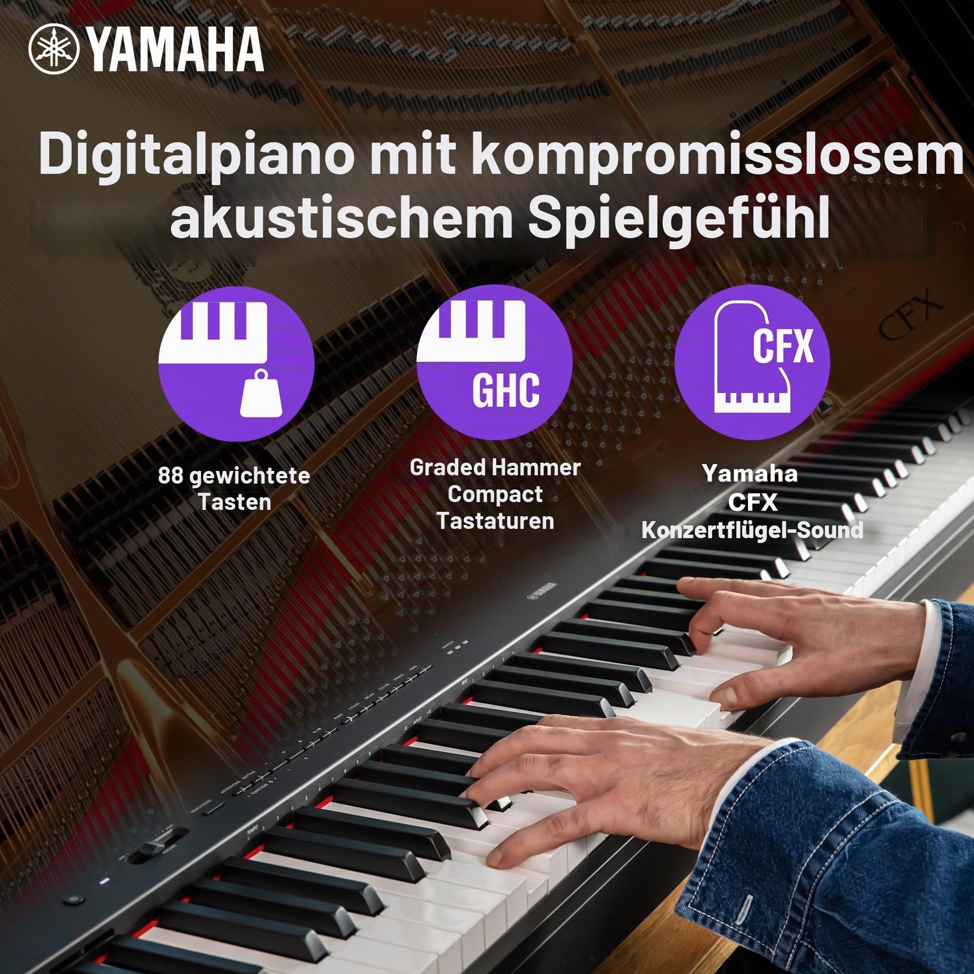 Yamaha P-225 Digital Piano & HPH-100B Kopfhörer, schwarz – Geschlossener On-Ear-Kopfhörer für einzigartigen Sound & dynamischen Klang – Ideal als Zubehör für Yamaha Keyboards und Digital Pianos