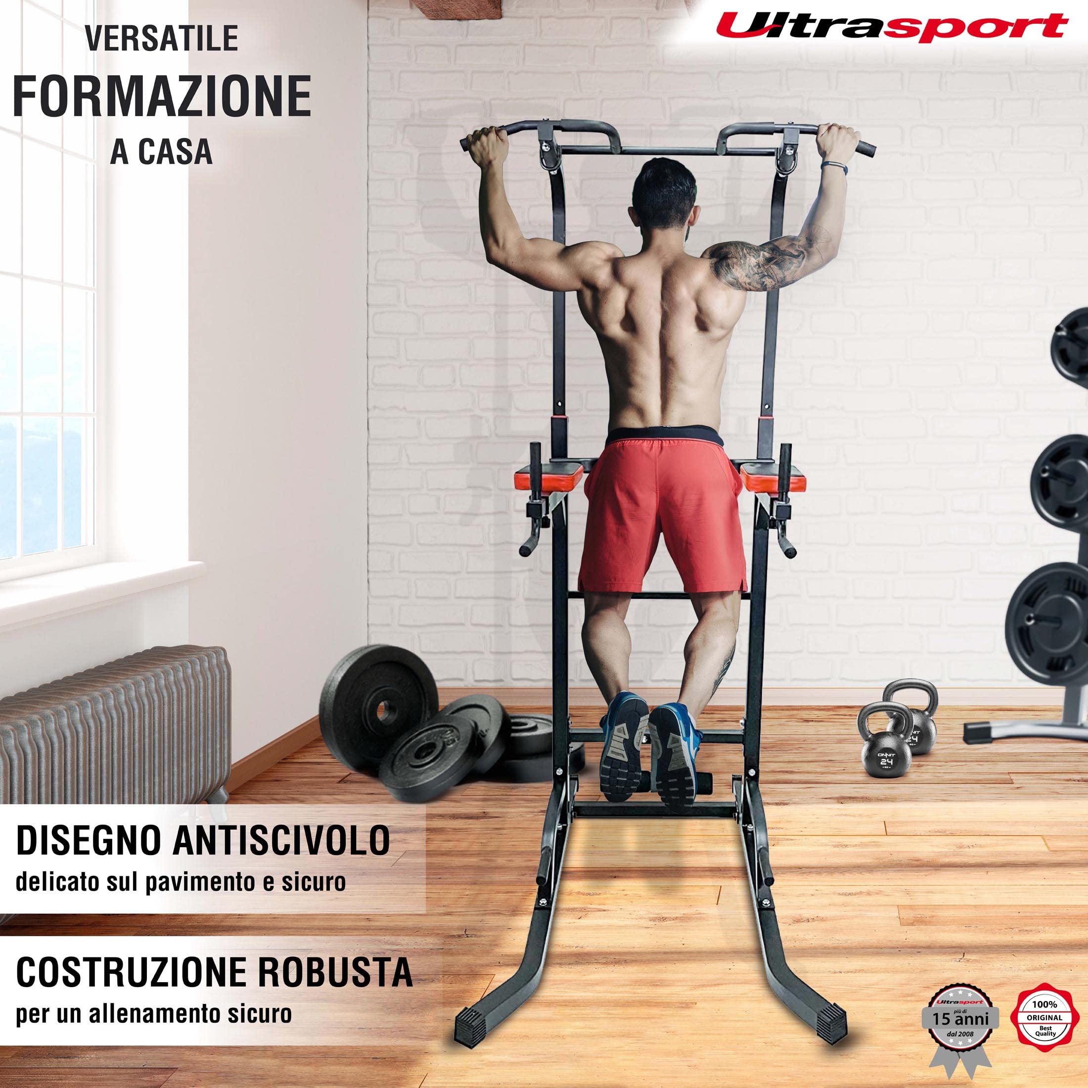 Ultrasport Power Tower, stazione per pull-up e dip, torre fitness, regolabile in altezza, home gym, torre di forza, regolabile fino a 150 kg di peso dell'utente