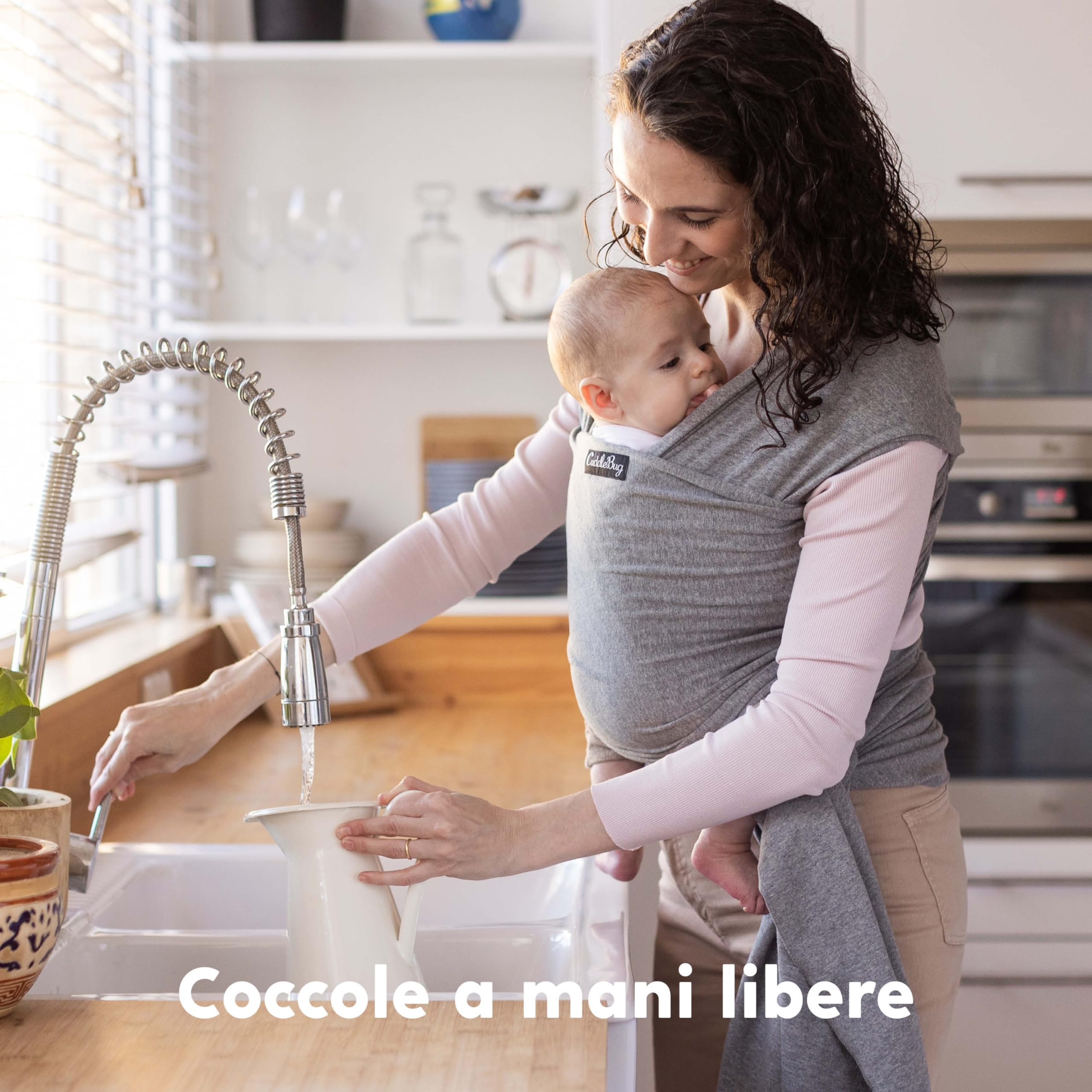 CuddleBug Fascia Porta Bebé Neonato e Bimbi fino a 16 Kg – Fascia Neonato per Trasporto a Mani Libere – Marsupio Bambino a Fascia – Ideale come Regalo Nascita e Baby Shower (Grigio/Grey)