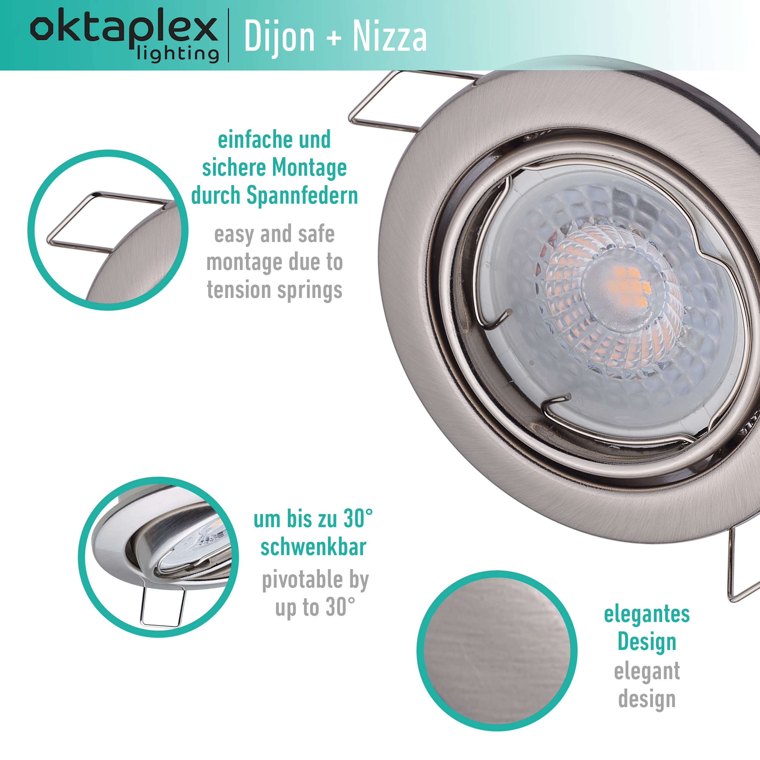 Oktaplex Set 6 Lámparas LED de Empotrar Orientable Dijon - Módulo LED Intensidad Regulable 3 Niveles 4,8W 2700K 230V 380Lm Ø68mm Luz Blanca Cálida