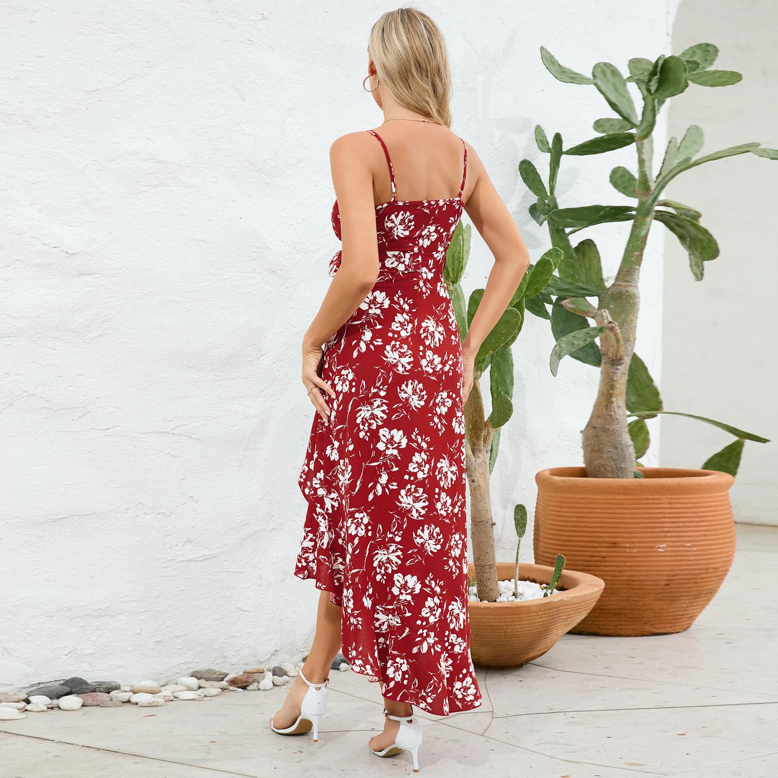 Sukienka damska Lato Dekolt w serek Halter Flower Casual Nieregularna Koronka-Czerwona-XL