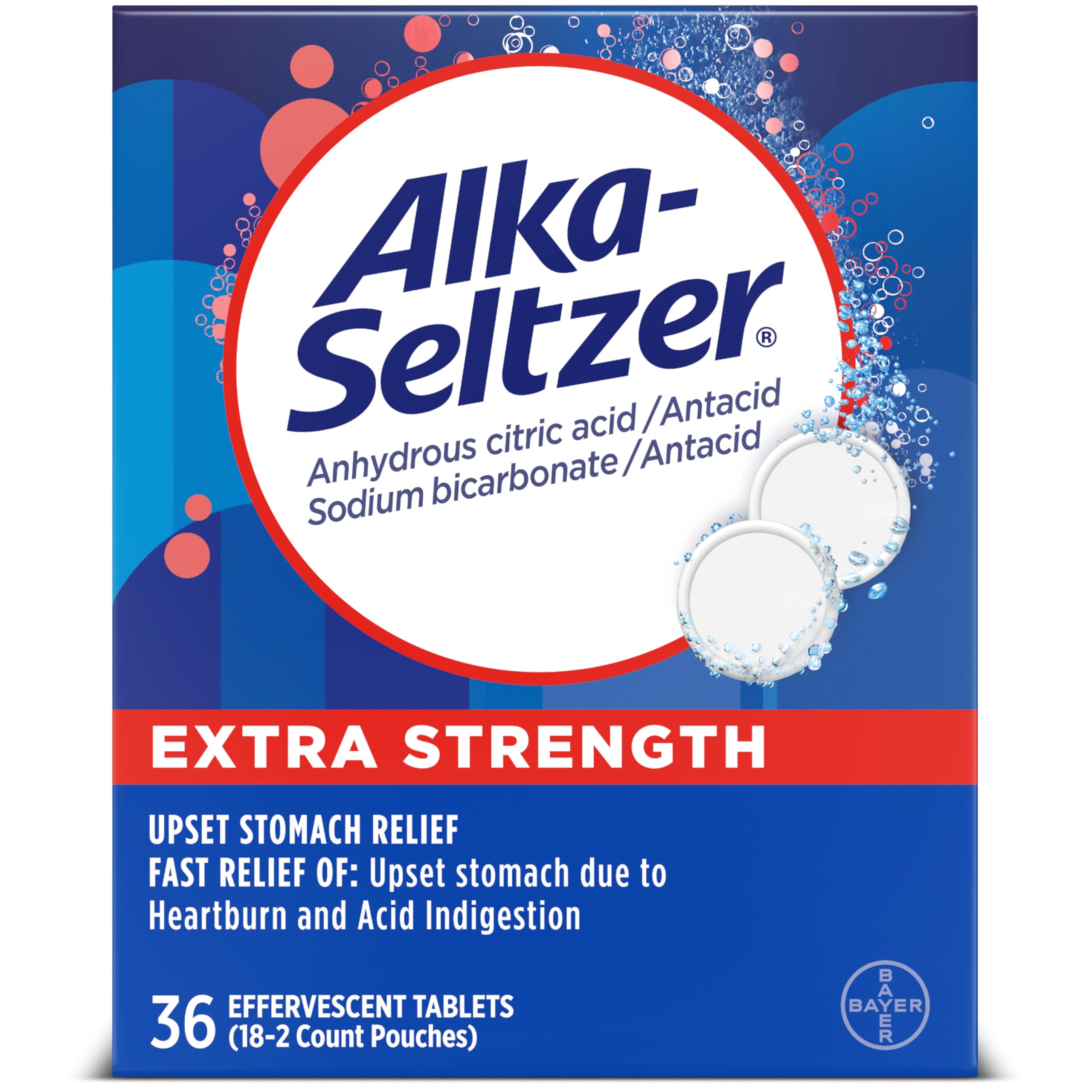 Alka-SeltzerExtra Strength Heartburn Relief Effervescent Antacid Tablets, Fast Indigestion Relief, 36Ct