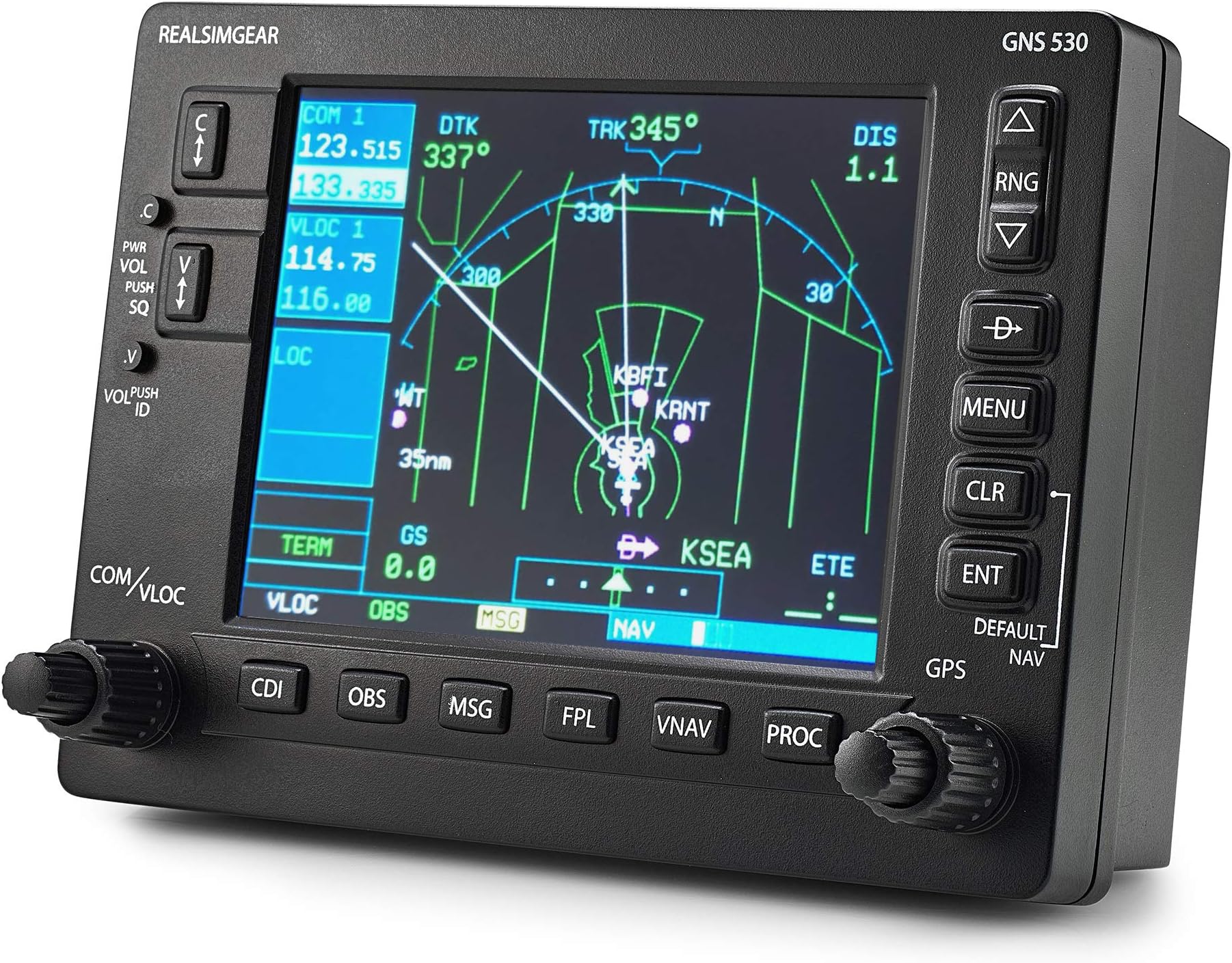 RealSimGear GNS530 Bezel | Realistic GPS Hardware for Flight Simulators | Student Pilot Navigation System | 5" LCD Display Screen