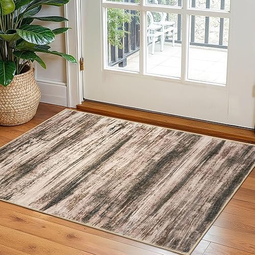 Miniatura 202 de KOZYFLY Alfombra moderna abstracta lavable de 2.6 x 10 pies, antideslizante, suave, alfombra de camino de cocina, alfombra a rayas azules óxido para