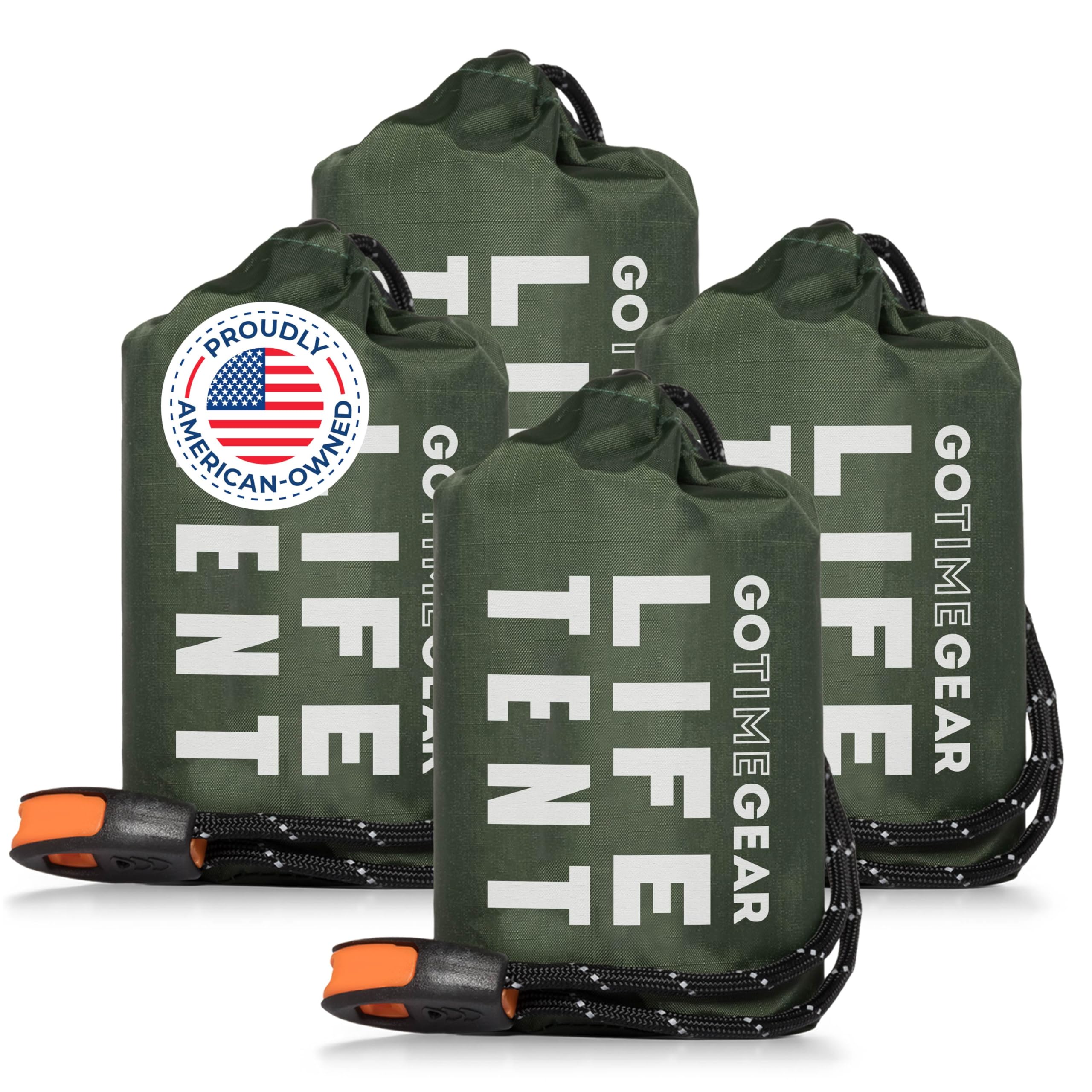 Go Time Gear Survival Life Tent • 2 Person Mylar Emergency Shelter Tube Tent + Paracord • All-Weather Protection for Camping, Hiking, & Survival Kits • Includes Emergency Whistle