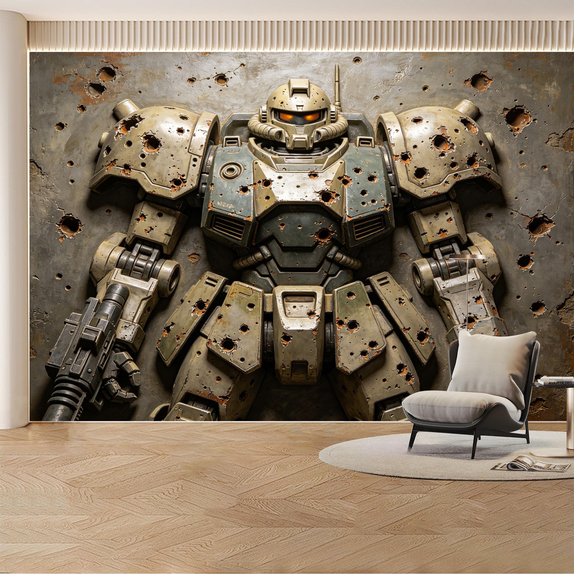 Custom Wall Mural Wallpaper Battle Mech Robot 3D Effect Modern Wall Decor Industrial Futuristic Style Removable SelfAdhesive Large Photo for Living Room， Bedroom， Office