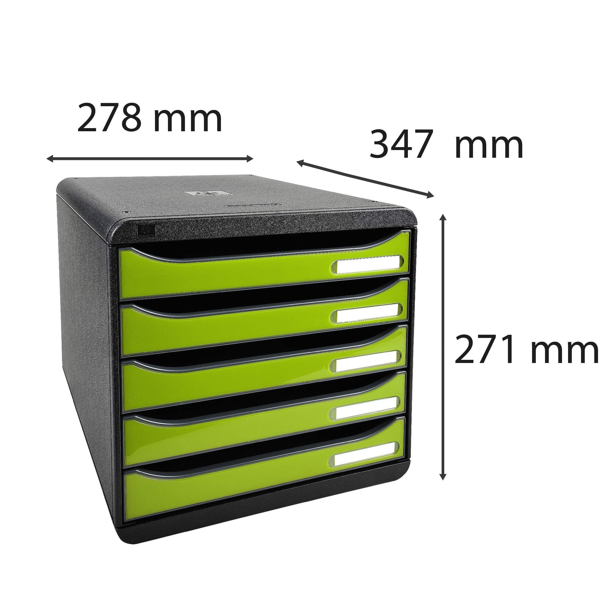 Exacompta 3097225D Premium Ablagebox mit 5 Schubladen für DIN A4+ Dokumente. Stapelbare Schubladenbox mit hoher Kapazität für mehr Platz auf dem Schreibtisch Big Box Iderama Schwarz|Anisgrün